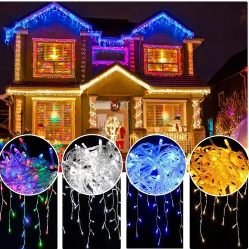 Cordão de Luz Natal Pisca Pisca 100 Led 9m 8 Funções Fio Transparente 110V