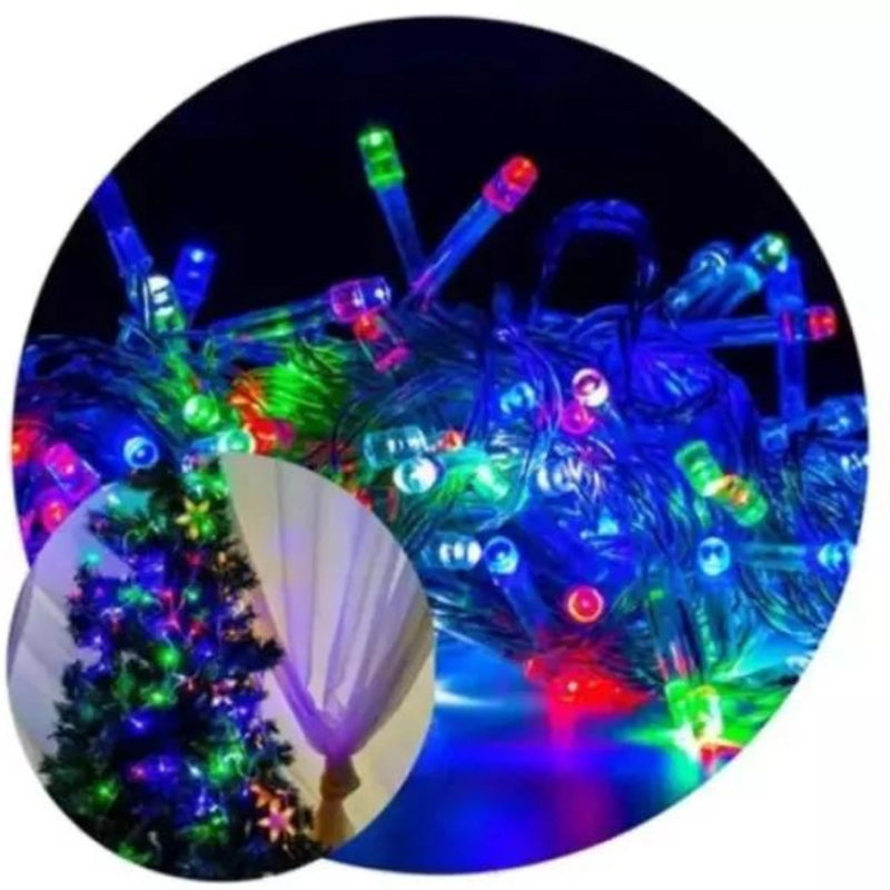 Cordão de Luz Natal Pisca Pisca 100 Led 9m 8 Funções Fio Transparente 110V