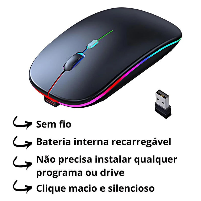 Kit Até 3 Mouses Wireless Recarregável Led Rgb 2.4 Ghz Sem Fio