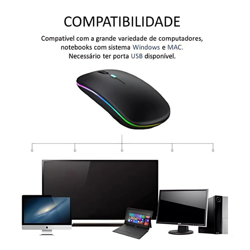 Kit Até 3 Mouses Wireless Recarregável Led Rgb 2.4 Ghz Sem Fio