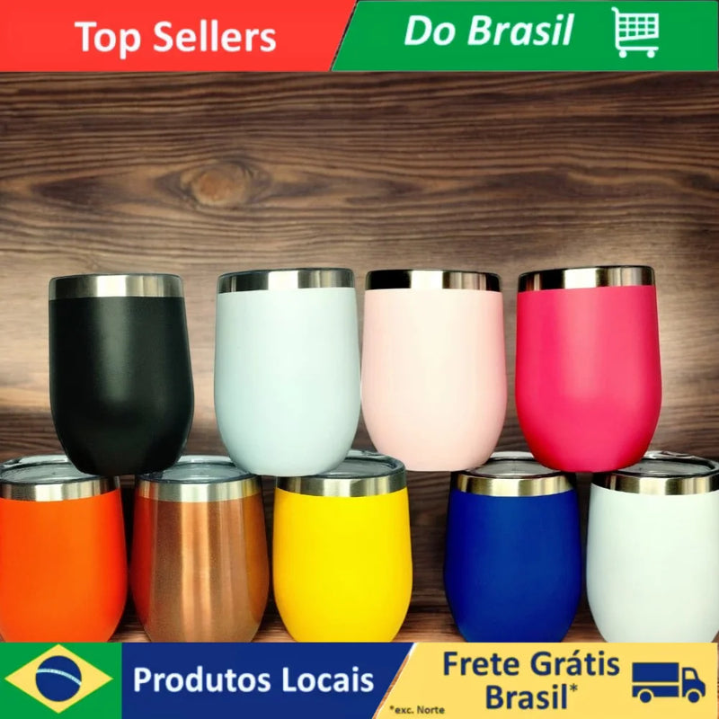 Copo Cuia Térmico 350 mL Em Inox Diversas Cores Com Tampa Acrílica Fosco