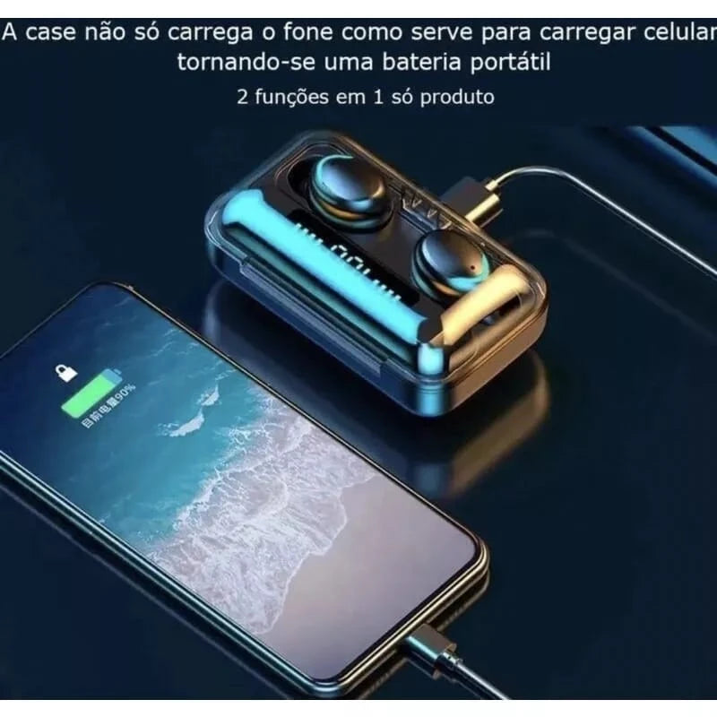 Fone De Ouvido Sem Fio F9-5 Display Led Power Bank Audio Premium Fone F-9