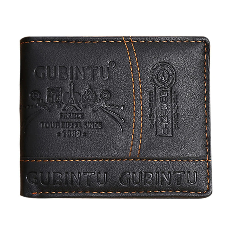 Carteira de couro bifold masculina, cor sólida, preta, portátil na moda, grampo de dinheiro, presente de ação de graças, dia do pai