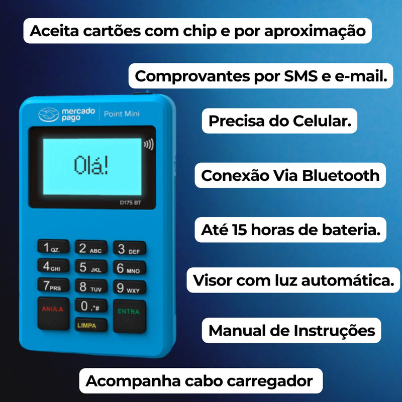 Maquina de Cartão Point Mini NFC D175-BT Mercado Pago