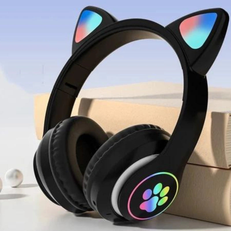 Fone de Ouvido Bluetooth Gamer Orelhas de Gato com Led Headphone